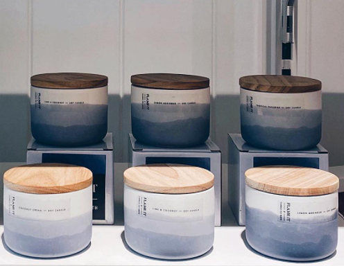 Flame It Blue Grey Canister with wooden lid Soy Candle