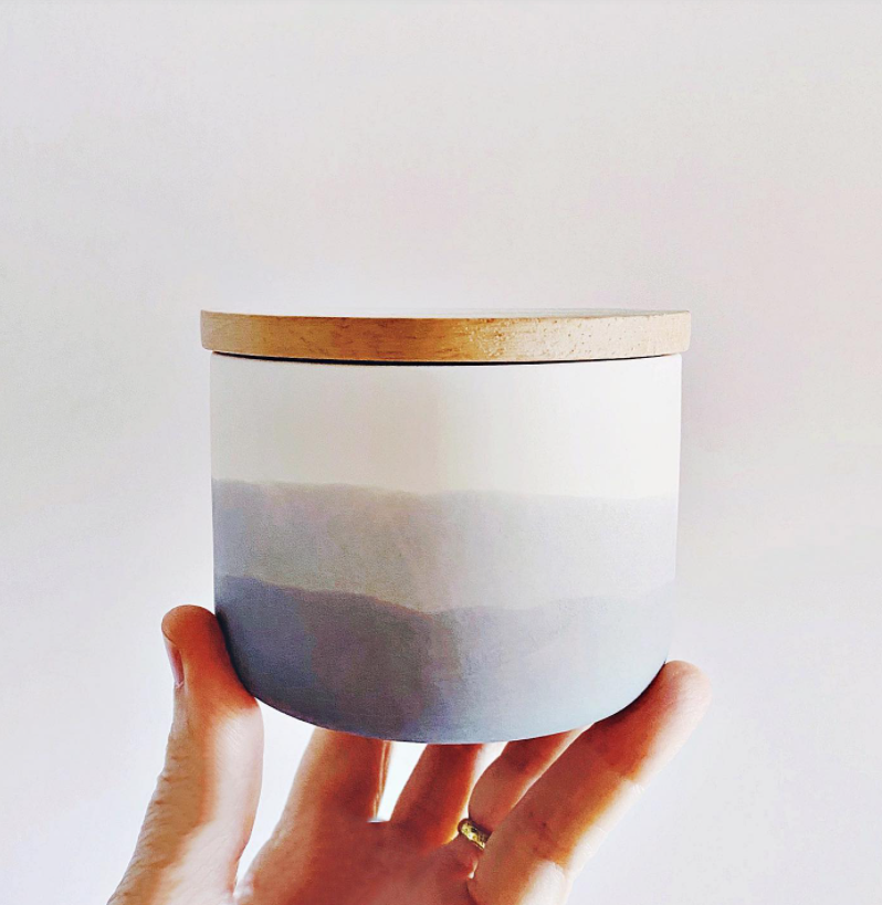Flame It Blue Grey Canister with wooden lid Soy Candle